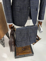 Load image into Gallery viewer, Louis Slim Fit High Quality Navy Plaid Suit

