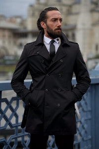 Bojoni Astoria Slim Fit Black Feather Detailed Winter Coat
