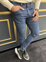 Load image into Gallery viewer, Rick Slim Fit Ripped Blue Jeans
