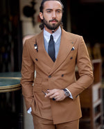 Load image into Gallery viewer, Bojoni Astoria Slim Fit Camel Double Breasted Suit
