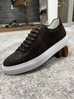 Load image into Gallery viewer, Louis Special Edition Rubber Sole Suede Print Leather Brown Sneakers
