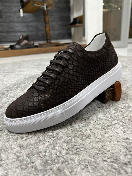 Louis Special Edition Rubber Sole Suede Print Leather Brown Sneakers ...