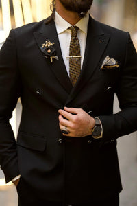 Bojoni Shagori Slim Fit Double Breasted Black Detailed Suit