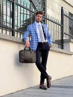 Load image into Gallery viewer, Bojoni Astoria Slim Fit High Quality Mono Collar Blue Plaid Woolen Blazer
