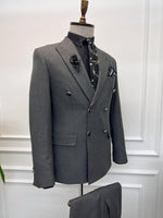 Load image into Gallery viewer, Rick Slim Fit Special Design Double Breasted Grey Detailed Suit
