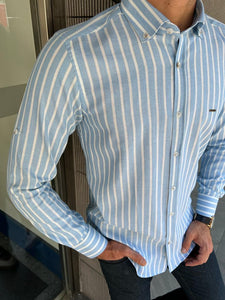 Giovanni Mannelli Slim fit Blue Striped Long Sleeve Shirt