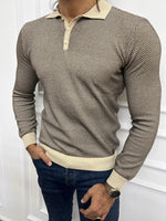 Load image into Gallery viewer, Leon Slim Fit Beige Polo Collared Knit Sweater
