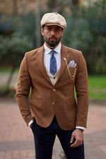 Load image into Gallery viewer, Bojoni Shagori Slim Fit Italian Fabric Camel Suit
