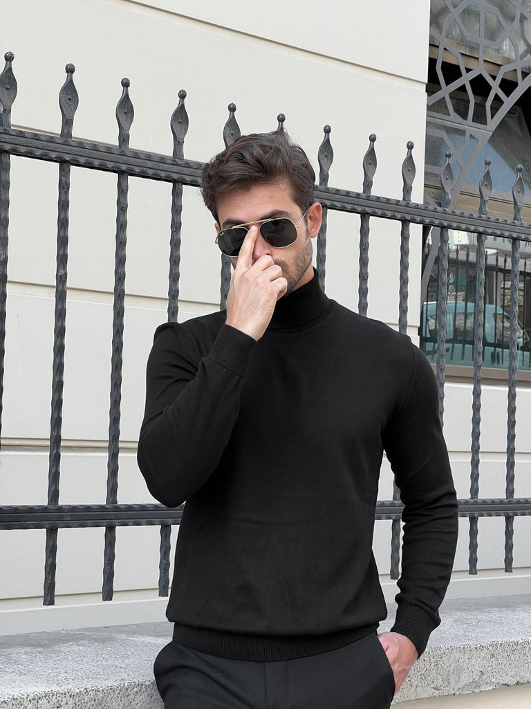 Bojoni Astoria Slim Fit Black Turtleneck Sweater Bojoni