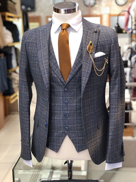 Slim-Fit Plaid Suit Vest Gray | BOJONI