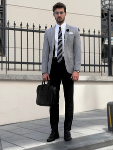 Bojoni Astoria Slim Fit High Quality Mono Collar Knitted Grey Blazer