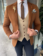 Load image into Gallery viewer, Rick Slim Fit Baroncelli Italian Fabric Stamped Camel Blazer
