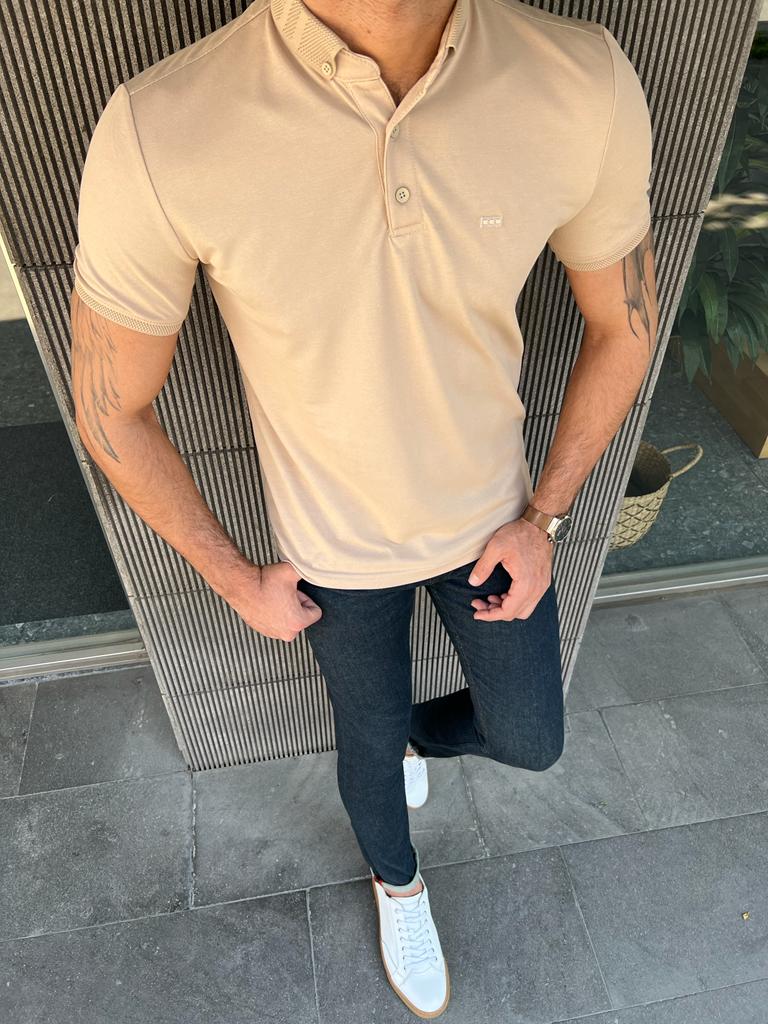Giovanni Mannelli Slim Fit Beige Polo Tees