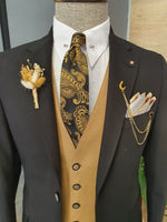 Load image into Gallery viewer, Giotto Black Beige Slim Fit Notch Lapel Linen Suit-baagr.myshopify.com-suit-BOJONI
