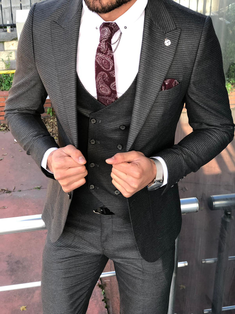 Slim-Fit Patterned Suit Vest Anthracite | BOJONI