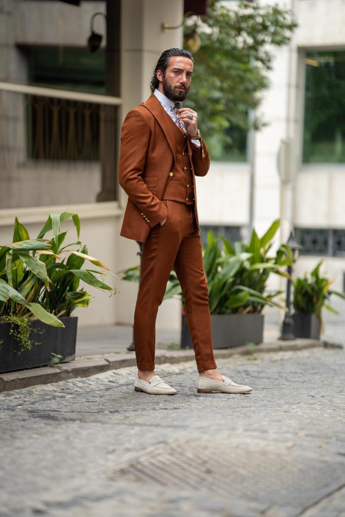 Bojoni Amato Slim Fit Double Pocket Detail Tile Suit