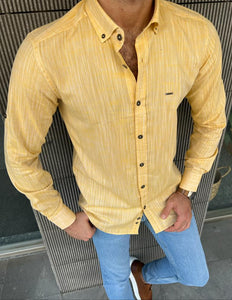 Giovanni Mannelli Slim Fit Italian Beige Cotton Shirt