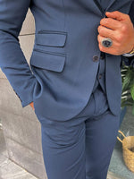 Load image into Gallery viewer, Rick Slim Fit Double Pocket Blue Detailed Suit
