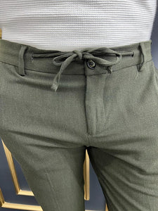 Thread Slim Fit Rope Detailed Khaki Trouser