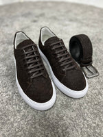 Load image into Gallery viewer, Louis Special Edition Rubber Sole Suede Print Leather Brown Sneakers
