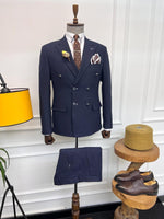 Load image into Gallery viewer, Rick Slim Fit Special Design Double Breasted Blue Detailed Suit
