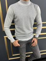 Load image into Gallery viewer, Thread Slim Fit Custom Design Half Collared Textured Plaid Grey Turtleneck
