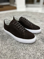 Load image into Gallery viewer, Louis Special Edition Rubber Sole Suede Print Leather Brown Sneakers
