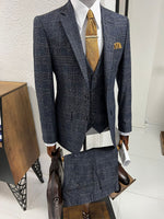 Load image into Gallery viewer, Louis Slim Fit High Quality Navy Plaid Suit
