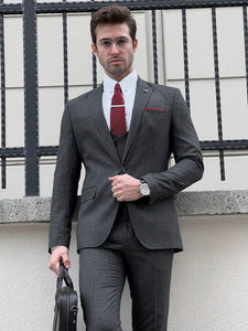 Louis Slim Fit High Quality Patterned Anthracite & Business Suit