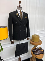 Load image into Gallery viewer, Rick Slim Fit Special Design Double Breasted Black Detailed Suit
