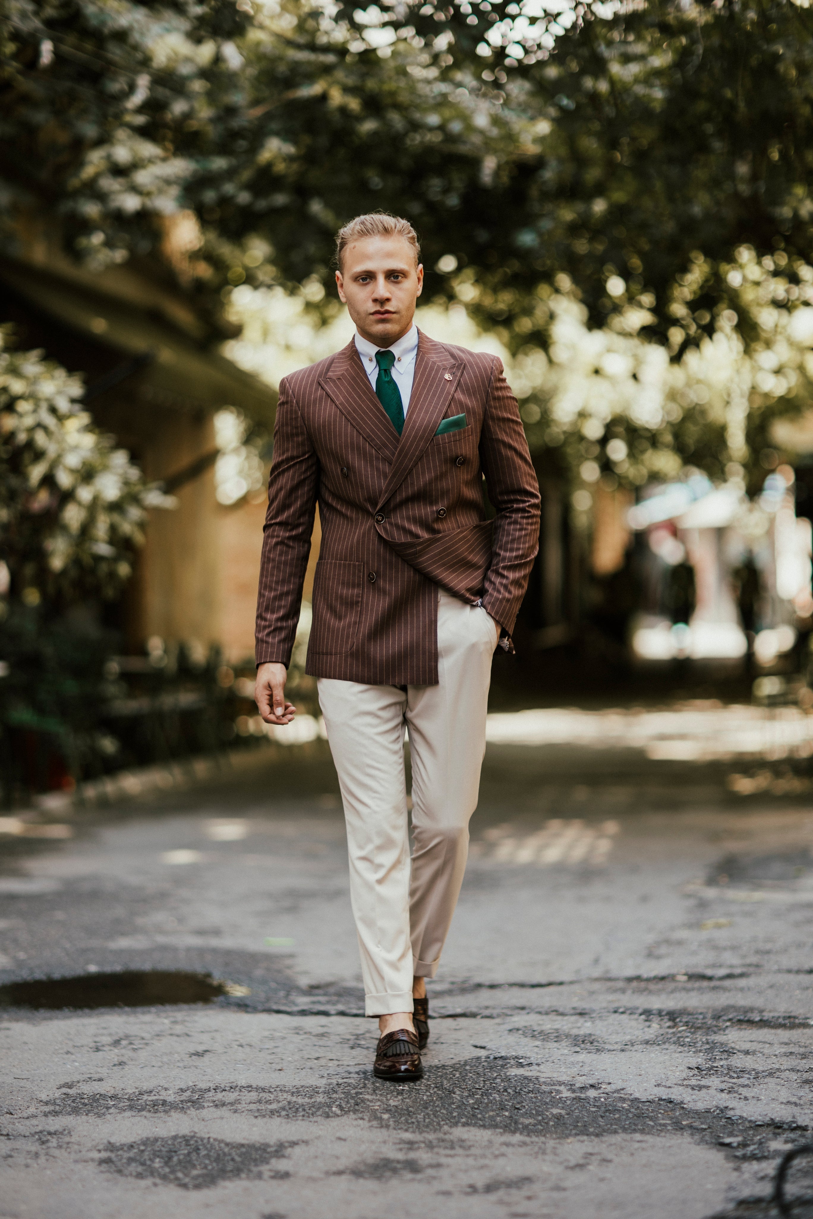 Bojoni Cagliari Brown Striped Double Breasted Suit 2-Piece