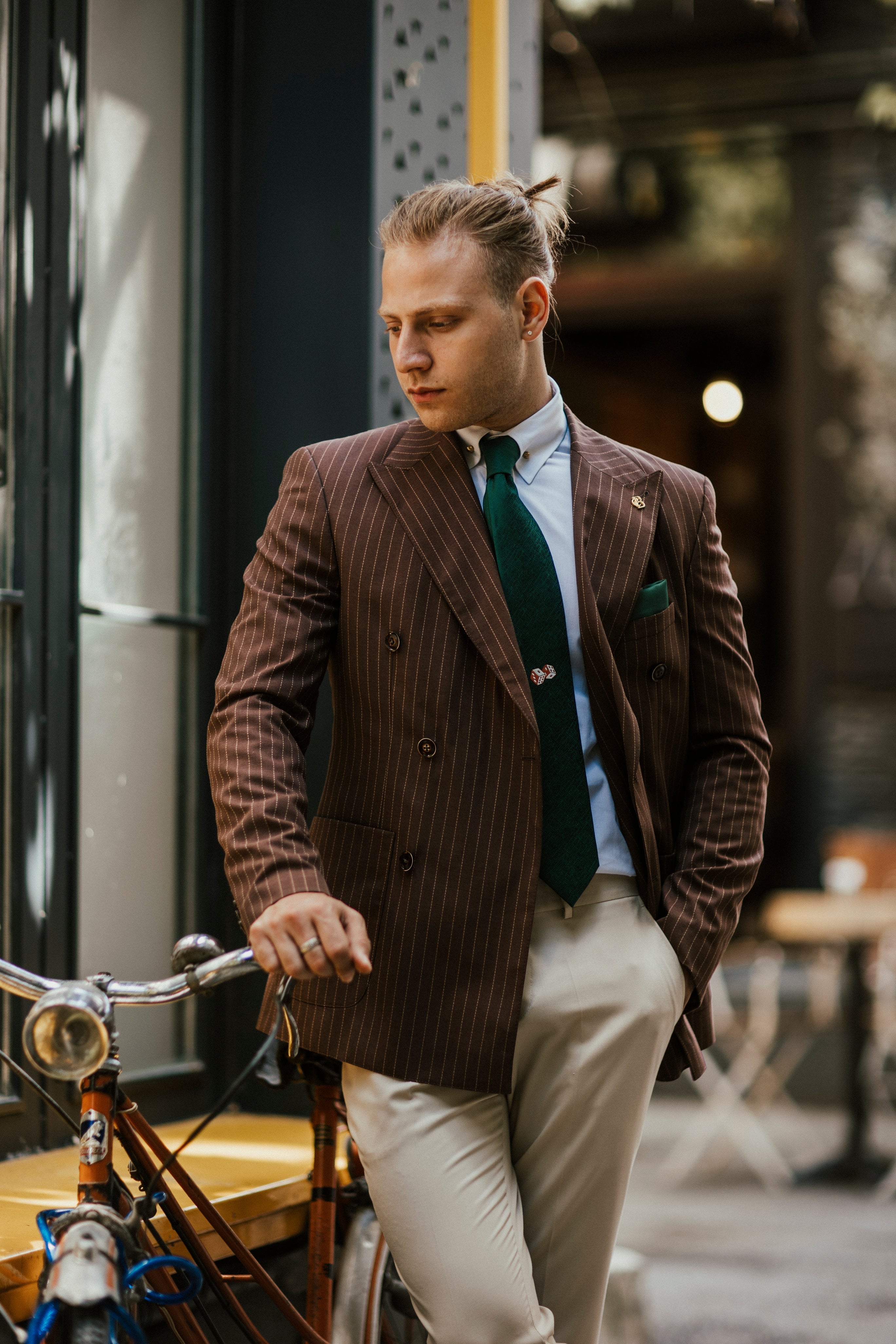 Bojoni Cagliari Brown Striped Double Breasted Suit 2-Piece