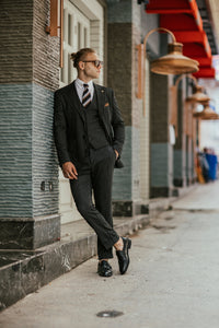 Bojoni Cagliari Black Striped Slim-Fit Suit 3-Piece