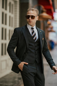 Bojoni Cagliari Black Striped Slim-Fit Suit 3-Piece