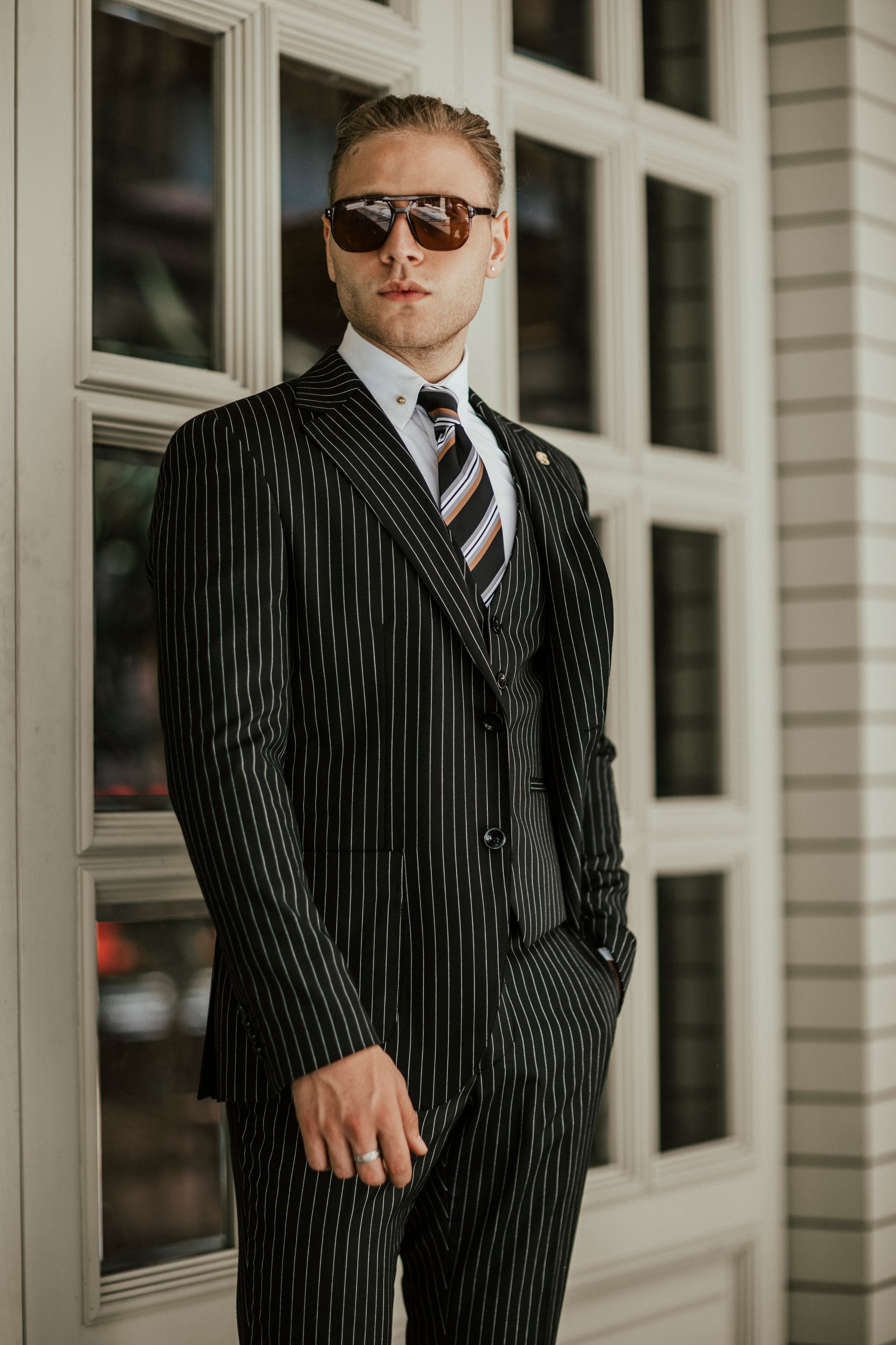 Bojoni Cagliari Black Striped Slim-Fit Suit 3-Piece