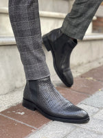 Load image into Gallery viewer, Lance Black Woven Leather Chelsea Boots-baagr.myshopify.com-shoes2-BOJONI
