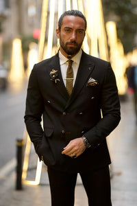 Bojoni Shagori Slim Fit Double Breasted Black Detailed Suit