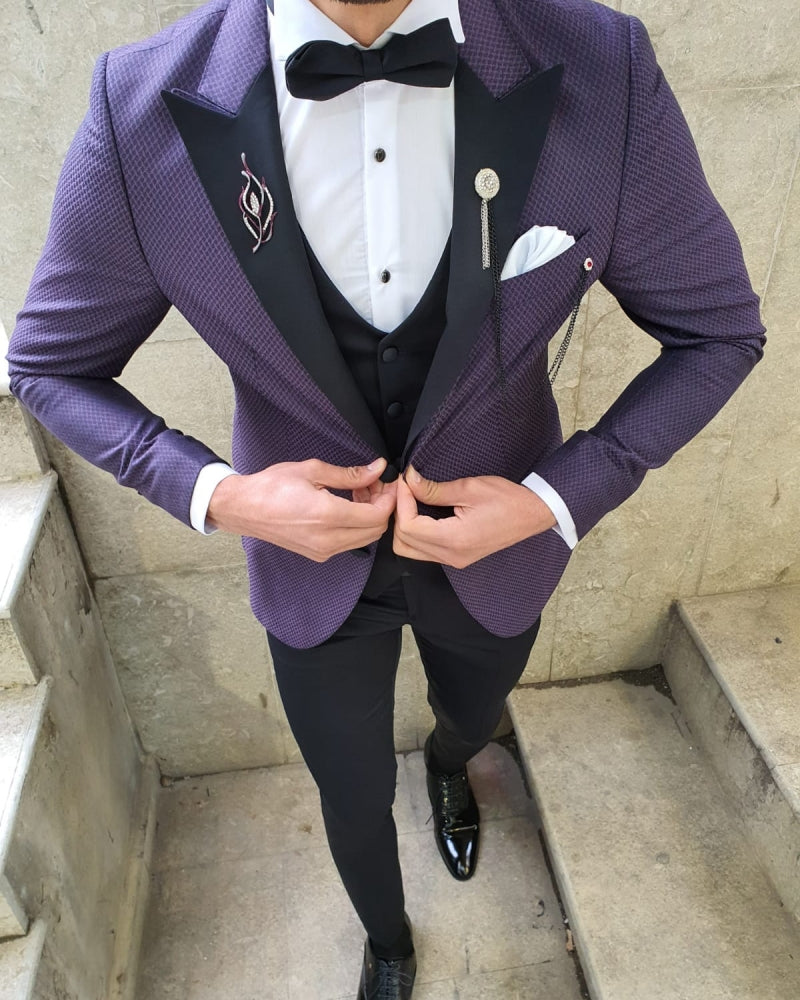 Bojoni Purple Slim Fit Patterned Tuxedo-baagr.myshopify.com-suit-BOJONI