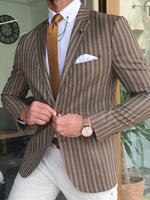 Load image into Gallery viewer, Larna Brown Slim Fit Striped Blazer-baagr.myshopify.com-blazers-BOJONI
