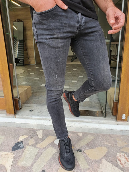 Forenzax Gray Slim Fit Ripped Jeans | BOJONI