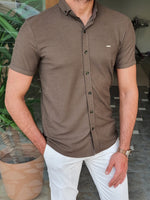 Load image into Gallery viewer, Bastoni Khaki Slim Fit Short Sleeve Shirt-baagr.myshopify.com-Shirt-BOJONI
