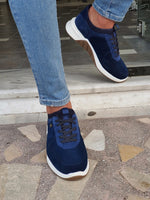 Load image into Gallery viewer, Galiardi Navy Blue Mid-Top Suede Sneakers-baagr.myshopify.com-shoes2-brabion
