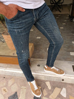 Load image into Gallery viewer, Forenzax Navy Blue Slim Fit Ripped Jeans-baagr.myshopify.com-Pants-BOJONI

