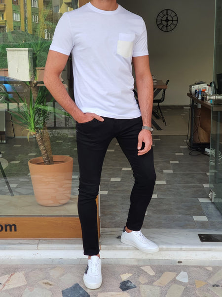 Trento White Slim Fit Crew Neck Cotton T-Shirt | BOJONI