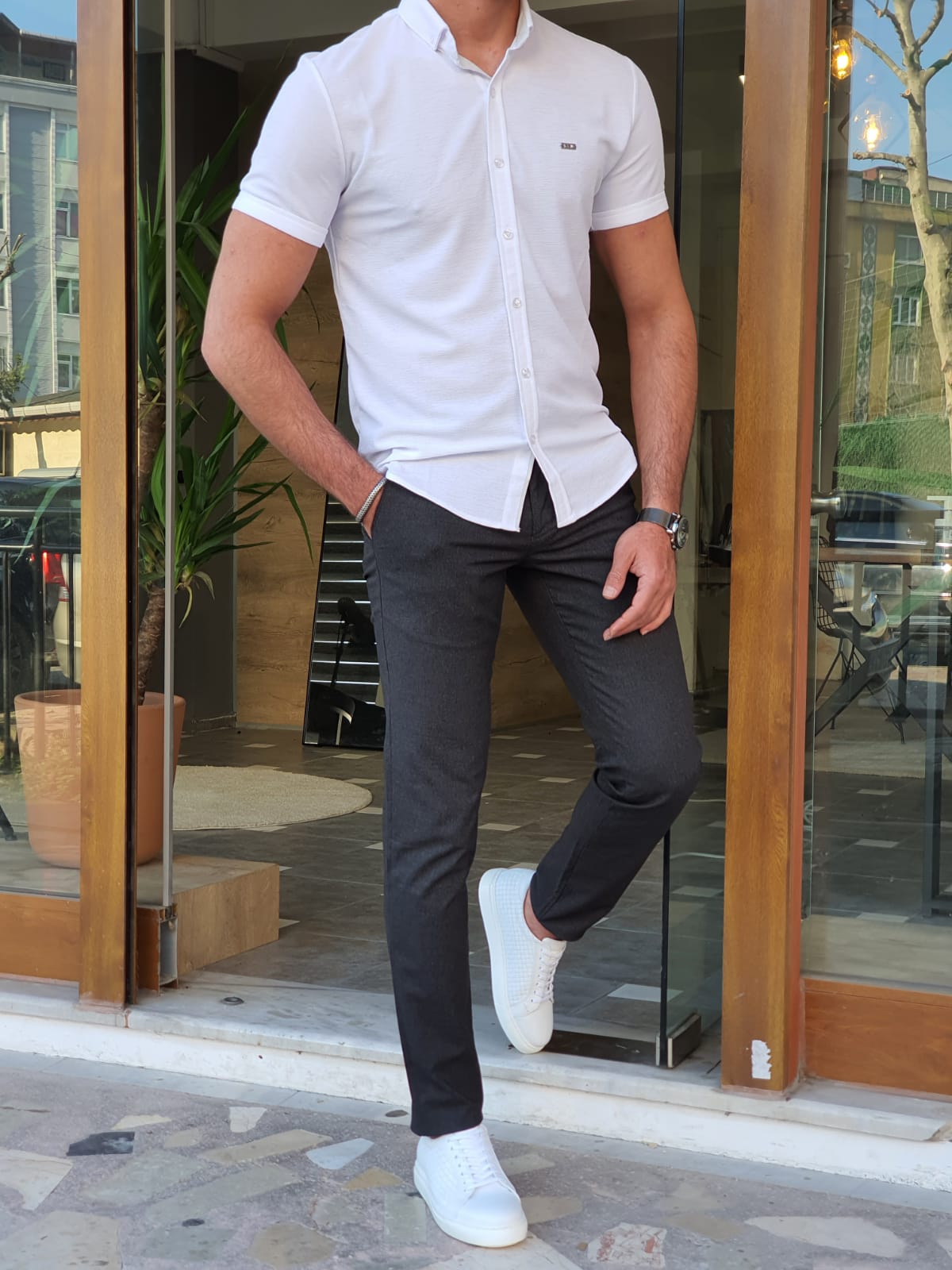 Bastoni White Slim Fit Short Sleeve Shirt | BOJONI Bastoni White Slim Fit Short Sleeve Shirt | BOJONI