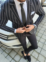Load image into Gallery viewer, Richbaum Black Slim Fit Striped Blazer-baagr.myshopify.com-blazers-BOJONI
