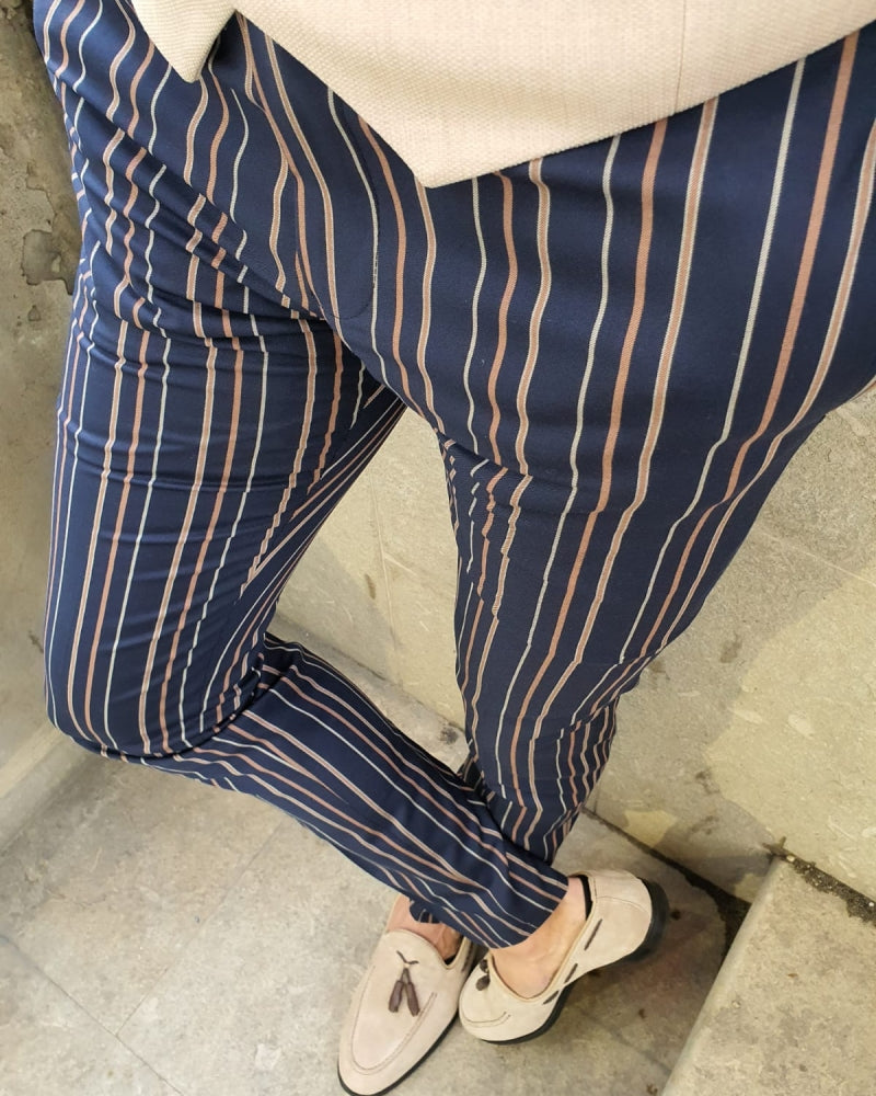 Skinny Fit Striped Pants - Dark blue/striped - Men