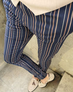 Load image into Gallery viewer, Paco Dark Blue Slim Fit Chalk Stripe Pants-baagr.myshopify.com-Pants-BOJONI

