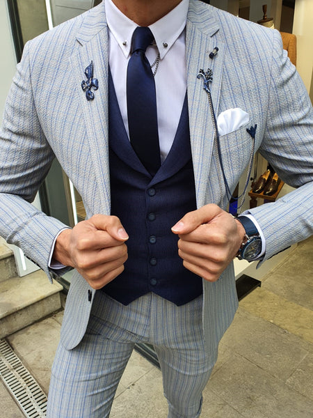 Verno Bellingham Gray Slim Fit Pinstripe Suit | BOJONI