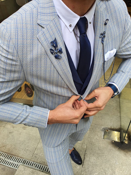 Verno Bellingham Gray Slim Fit Pinstripe Suit | BOJONI